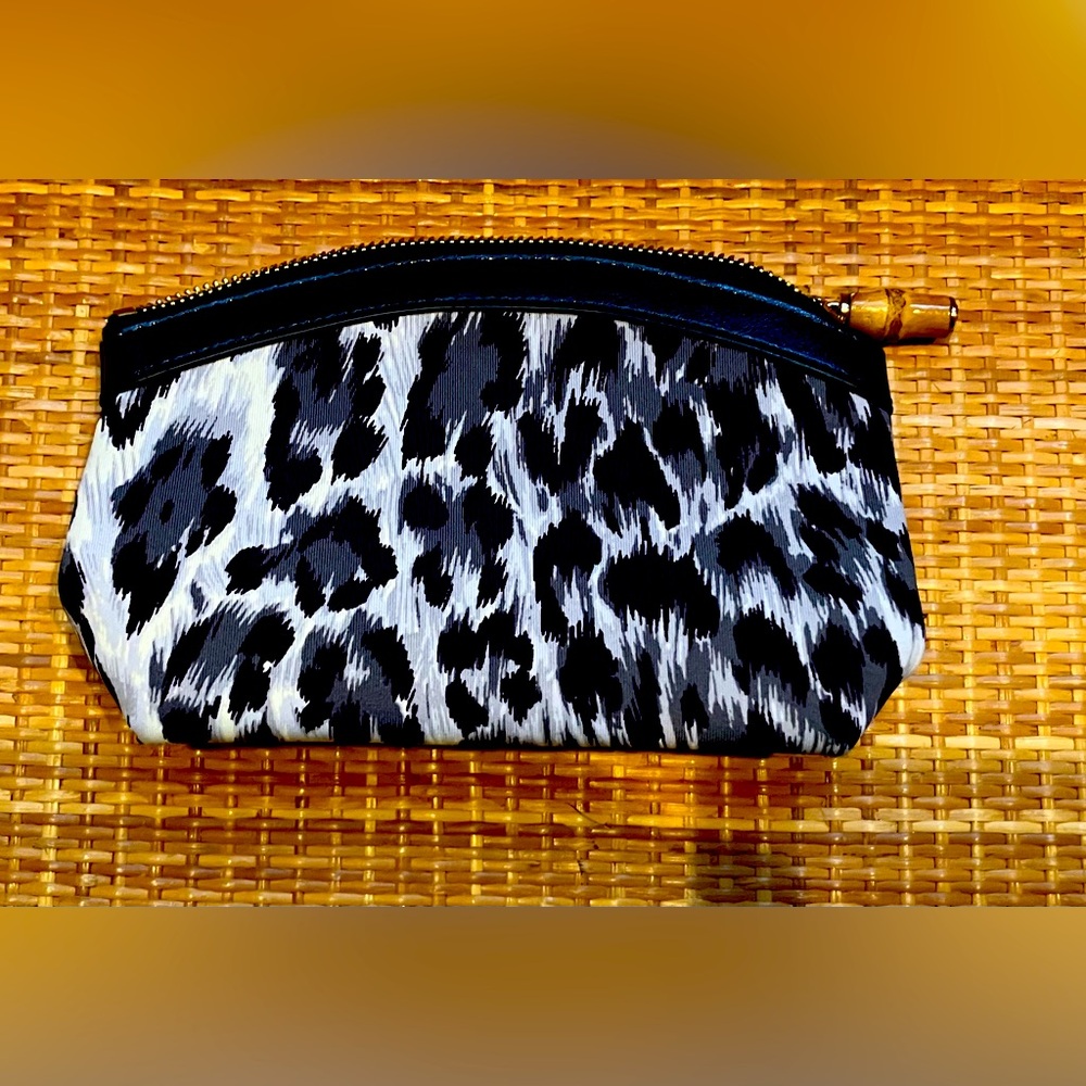 J. McLaughlin Cosmetic Bag Small Grey/Blue Tanzania NWT